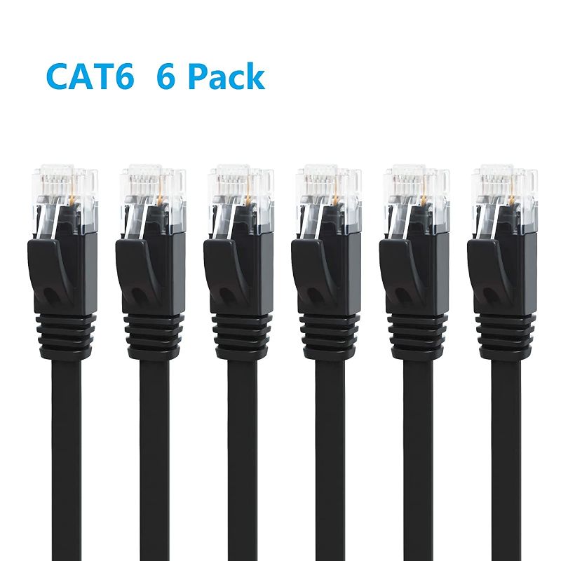 Photo 2 of Yauhody CAT 6 Ethernet Cable 15ft 6-Pack Black, High Speed Solid Flat CAT6 Gigabit Internet Network LAN Patch Cords, Bare Copper Snagless RJ45 Connector for Modem, Router, Computer (15ft 6Pack, Black)