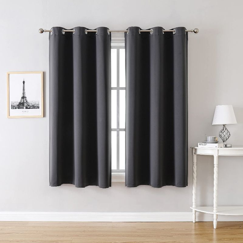 Photo 2 of ChrisDowa Grommet Blackout Curtains for Bedroom and Living Room - 2 Panels Set Thermal Insulated Room Darkening Curtains (Dark Grey, 42 x 63 Inch)