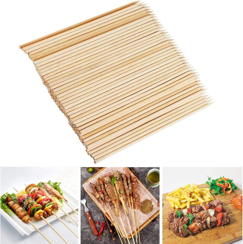 Photo 1 of Fu Store Bamboo Skewers, 8 Inch Bamboo Sticks 100pcs BBQ Kabob Skewers,Grill, Appetizer, Fruit, Corn, Chocolate Fountain, Cocktail, Art, Set of 100 Pack,with Free 10 Pairs of Gloves