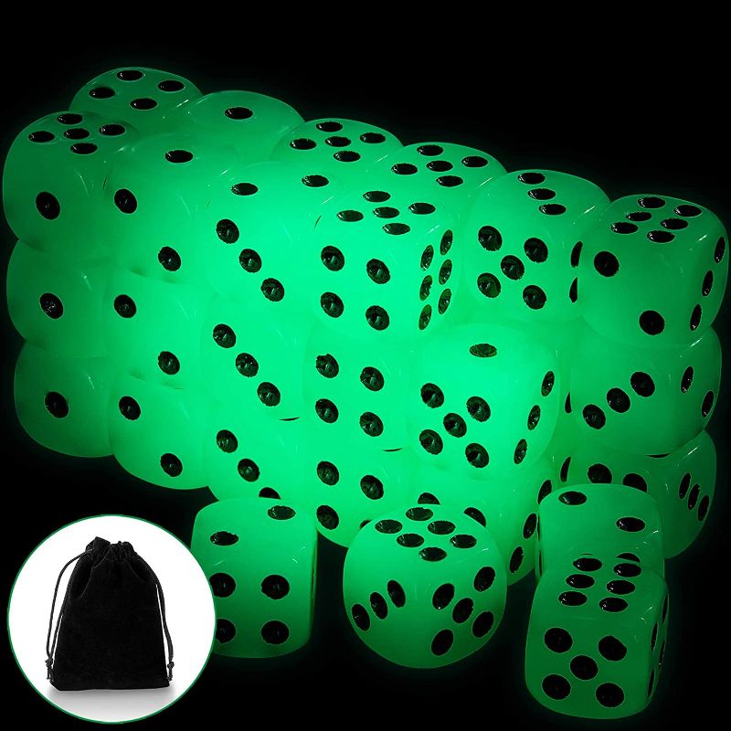 Photo 1 of 24 Pieces Glow in The Dark Dice Set, Luminous Dice 6 Sided with Black Velvet Pouches for Board Games, Activity Casino Theme Party Favors