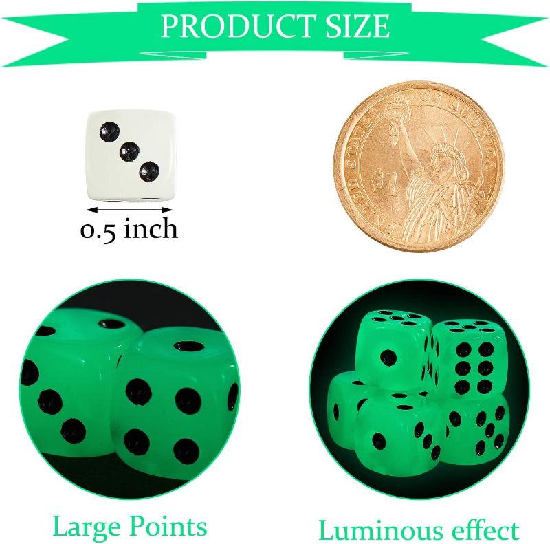 Photo 2 of 24 Pieces Glow in The Dark Dice Set, Luminous Dice 6 Sided with Black Velvet Pouches for Board Games, Activity Casino Theme Party Favors