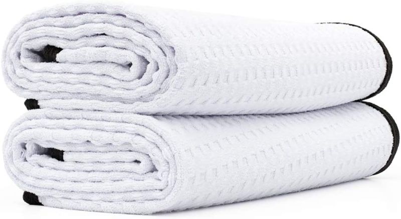 Photo 1 of The Rag Company - Dry Me A River - Professional Korean 70/30 Blend Microfiber Waffle-Weave Drying & Detailing Towels, Soft Suede Edges, 390GSM, 20in x 40in, White (2-Pack)