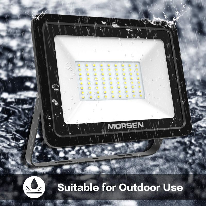 Photo 2 of MORSEN 60W Outdoor LED Flood Light, Waterproof IP66 Floodlight, 6000 Lumen, 5000K Daylight White, 350W HPS Equivalent, for Yard, Garden, Garage, Porch&Stair, Pack of 2