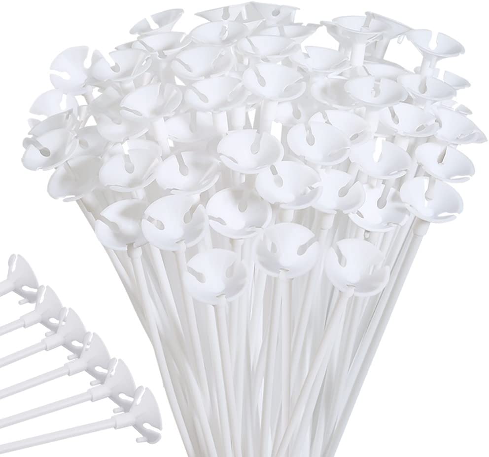 Photo 1 of PP OPOUNT Upgraded Version 100 Pieces White Plastic Balloon Sticks Holders and Cups for Christmas Decoration Party and Wedding Decoration