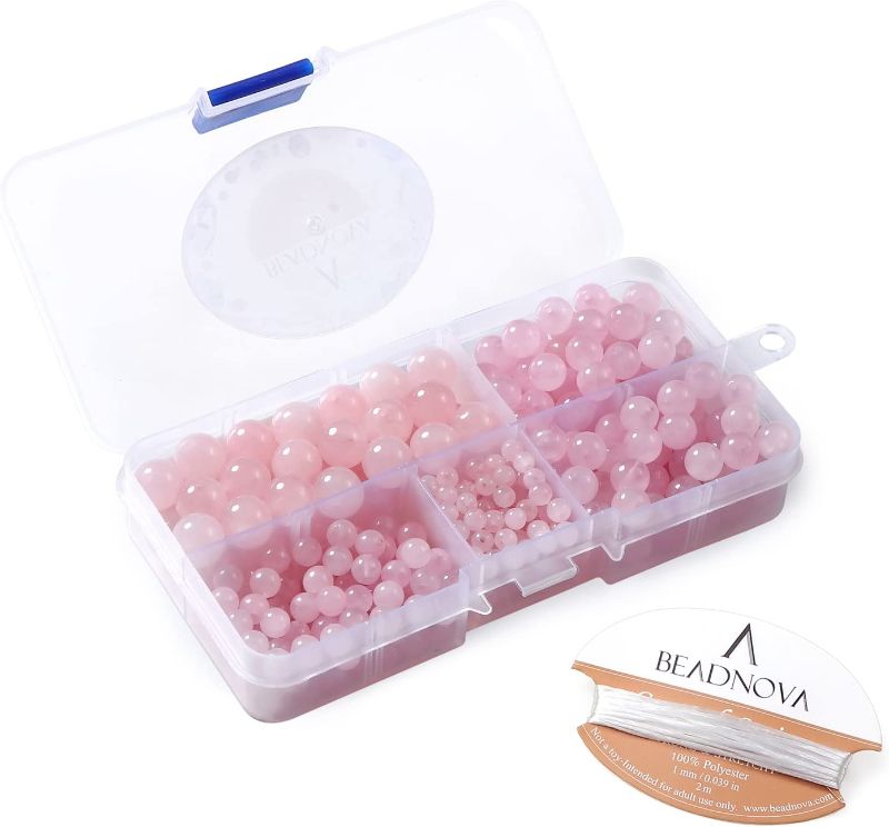 Photo 1 of BEADNOVA Natural Rose Quartz Beads for Jewelry Making (340pcs/Mulit Size)