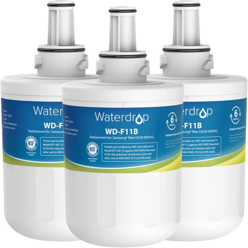 Photo 1 of Waterdrop DA29-00003G Refrigerator Water Filter, Replacement for Samsung DA29-00003G, DA29-00003B, DA29-00003A, Aqua-Pure Plus, HAFCU1, RFG237AARS, FMS-1, RS22HDHPNSR, RSG257AARS, WSS-1, 3 Filters