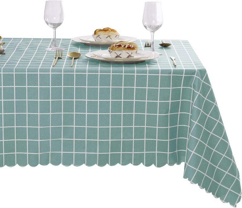Photo 1 of Hiasan Buffalo Plaid PVC Tablecloth Square - 100% Waterproof Spillproof Stain Resistant Wipeable Vinyl Checkered Table Cloth for Outdoor Picnic Kitchen Dining, 54 x 54 Inch, Turquoise
