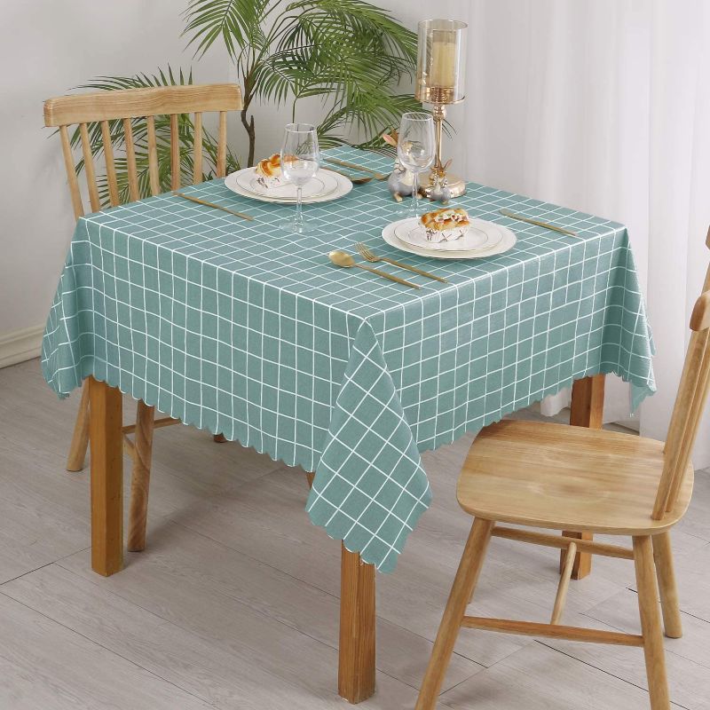 Photo 2 of Hiasan Buffalo Plaid PVC Tablecloth Square - 100% Waterproof Spillproof Stain Resistant Wipeable Vinyl Checkered Table Cloth for Outdoor Picnic Kitchen Dining, 54 x 54 Inch, Turquoise