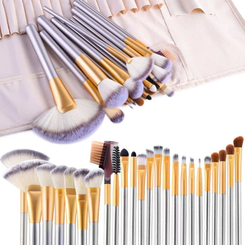 Photo 1 of Make up Brushes, VANDER LIFE 24pcs Premium Cosmetic Makeup Brush Set for Foundation Blending Blush Concealer Eye Shadow, Cruelty-Free Synthetic Fiber Bristles, Travel Makeup bag Included, Champagne