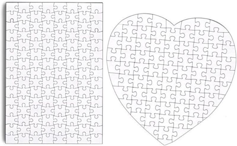Photo 1 of Set of 4 DIY White Blank Puzzle 11.5" X 8" Create A Jigsaw Puzzle Sheets(Two Hearts and Two Rectangles)