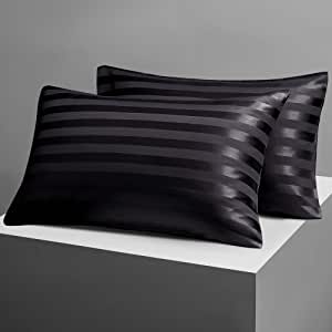 Photo 1 of Candoury Satin Silk Pillowcase for Hair and Skin, Standard Size Set of 2 Pillow Cases, Soft Silky Pillow Covers 2 Pack with Envelope Closure (20x54, Black)