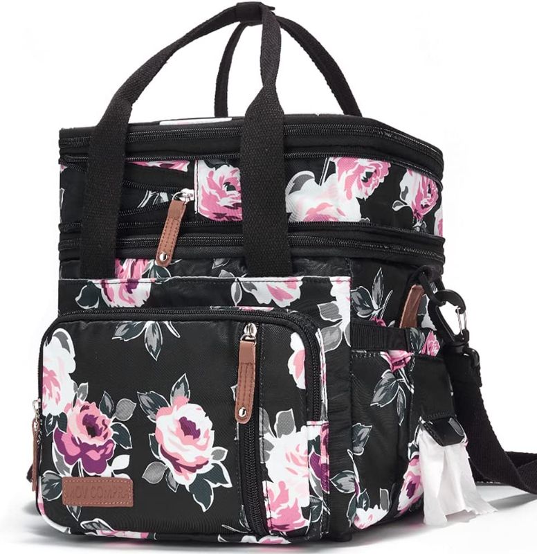 Photo 1 of Lunch Bag Women Flower Insulated Lunch Box for Work, Expandable Large Lunch Bag, Leakproof Double Deck Lunch Box Cooler Bag with Removable Shoulder Strap