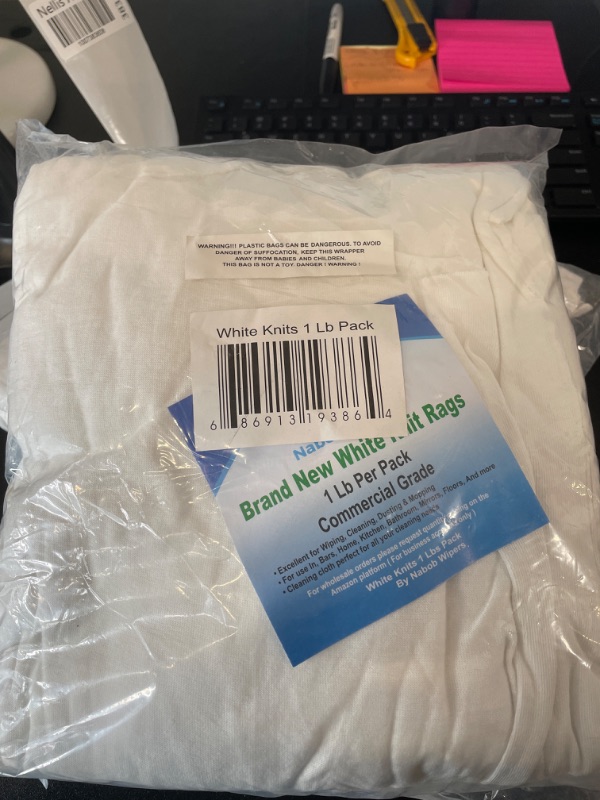 Photo 2 of Nabob Wipers New Premium White T-Shirt Knit Rags, Exact Cut Pieces - 100% Cotton, Cloth Rags, Excellent for General Cleaning, Spills, Home, Staining, Polishing, Bar Mop (White Knit, 1lb Bag) White Knit 1 Pound (Pack of 1)