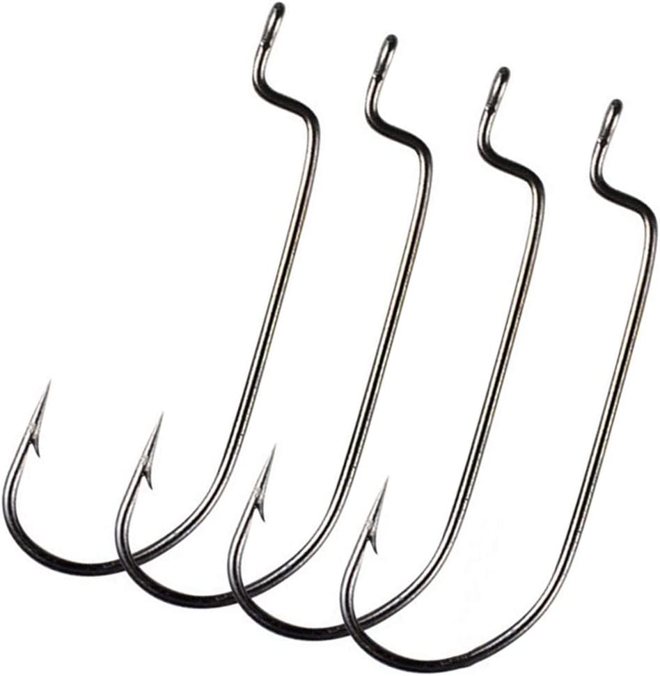 Photo 1 of 50pcs/Pack Offset Fishing Hooks Worm Hooks Black High Carbon Steel Senko Bait Fishing Hooks 5/0 4/0 3/0 2/0 1/0 1#