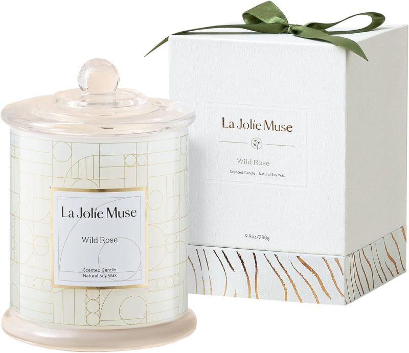 Photo 1 of LA JOLIE MUSE Wild Rose Scented Candles with Gift Box, Candles Gifts for Women, Natural Soy Wax Candles, Luxury Glass Jar Candles, 10 oz 70 Hours Burning