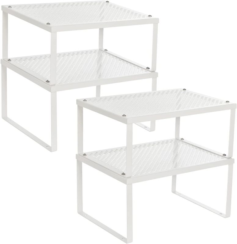 Photo 1 of SONGMICS Cabinet Shelf Organizers, Spice Racks, Stackable, Expandable, Set of 4 Metal Kitchen Counter Shelves, White UKCS006W01