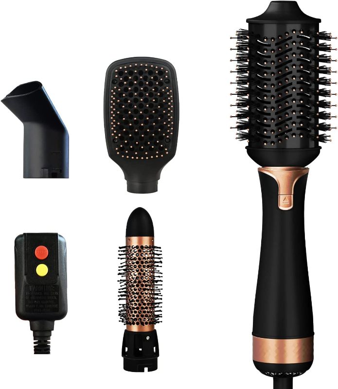 Photo 1 of 4 in 1 Hair Dryer Brush Set, Wizchark Ionic Hot Air Brush, Volumizer Anti-frizz Blow Dryer Brush, Straightening Curling Brush for Long&Short Hair W/4 Interchangeable Brush Heads Black Blowout Brush