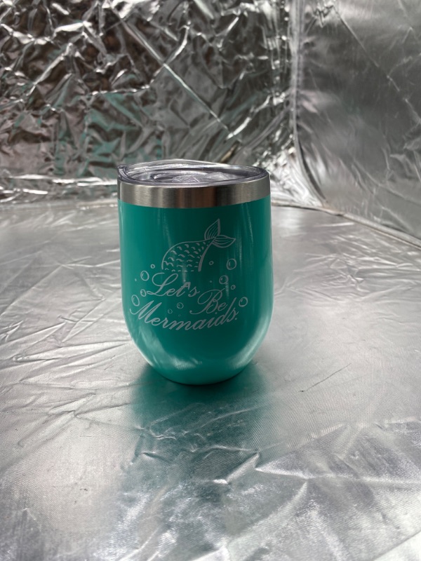 Photo 1 of Personalized Stainless Steel Engraved Insulated 12 oz Wine Tumbler (Teal)