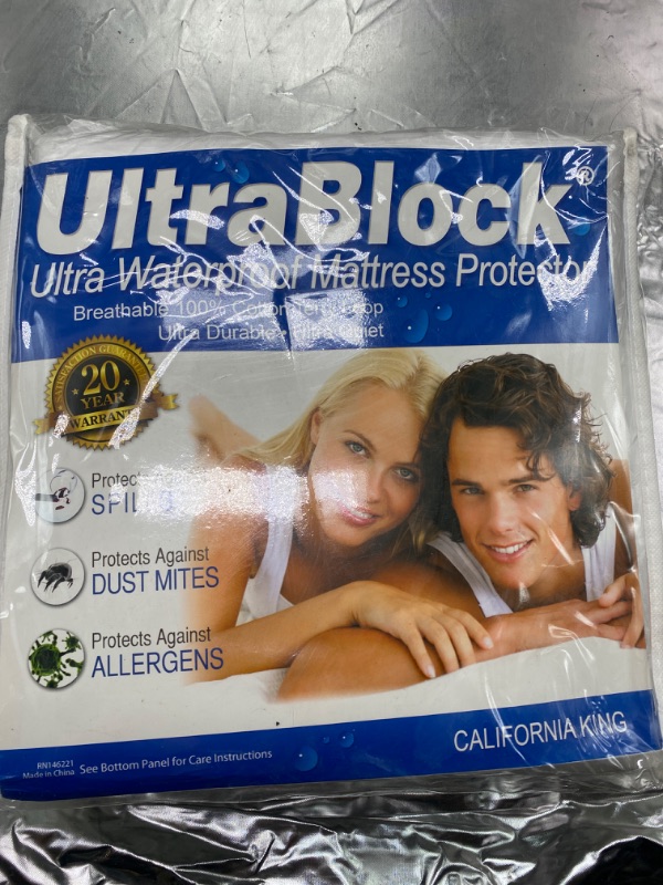 Photo 1 of UltraBlock Waterproof Mattress Protector - California King Mattress Cover - Cotton, Hypoallergenic, Machine Washable - Protects Against Bedwetting, Bed Bugs, Spills and Dust Mites
