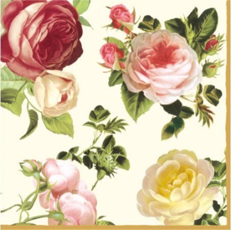 Photo 1 of Paper Luncheon Napkins 40pcs 13"x13" 4-color Roses White, Yellow, Light & Dark Pink, Decoupage