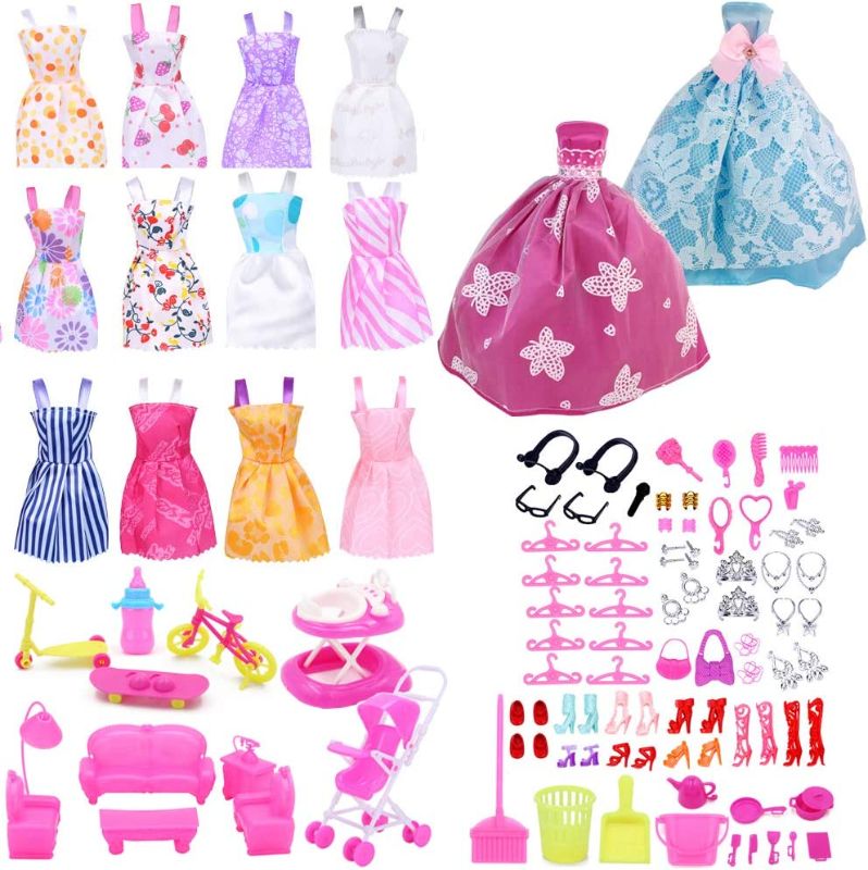 Photo 2 of EuTengHao 123Pcs Clothes and Accessories for 11.5 Inch Dolls Contain 13 Party Gown Outfits Dresses for 11.5 Inch Doll Handmade Doll Wedding Dresses and 108Pcs Doll Accessories for 11.5 Inch Girl Doll