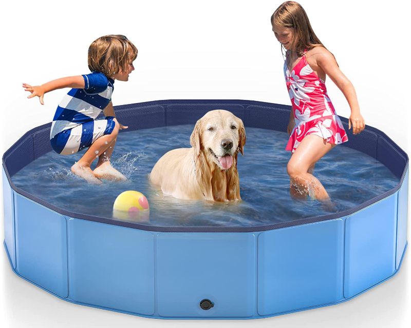 Photo 1 of 63" Foldable Dog Pool for Large Dogs, Portable Hard Plastic PVC Pet Bathing Tub, Outdoor Collapsible Swimming Pool for Pets Dogs and Cats, 63 x 11 Inches XXL