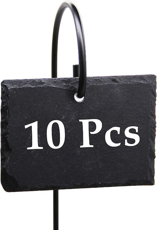 Photo 1 of FORUP Plant Label, 10pcs Garden Markers Signs Labels, Weatherproof Reusable Natural Slate Hanging Tags on Stainless Steel Metal Rod for Flower Bed, Pots, Planters