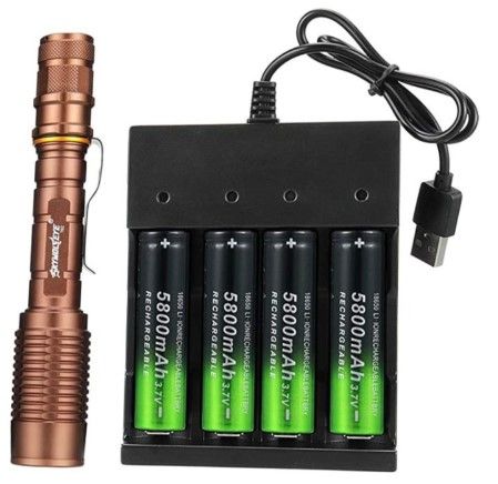 Photo 1 of Full Metal 5 Modes Tactical Flashlight With 4-Pack 18650 Rechargeable Batteries And Usb Charger Super Bright High Lumen Handheld Flashlight