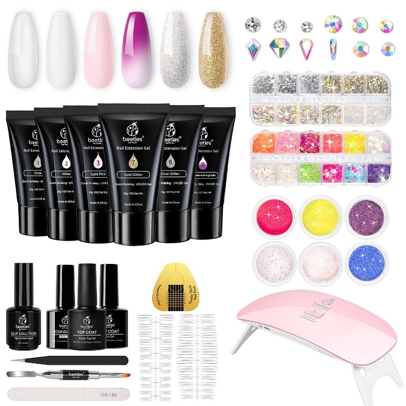 Photo 1 of Beetles Poly Extension Gel Nail Kit, 6 Colors 30g gel with Mini Nail Lamp Slip Solution Rhinestone Glitter All In One Kit for Nail Manicure Beginner Starter Kit DIY at Home Mother's Day Gift for Women