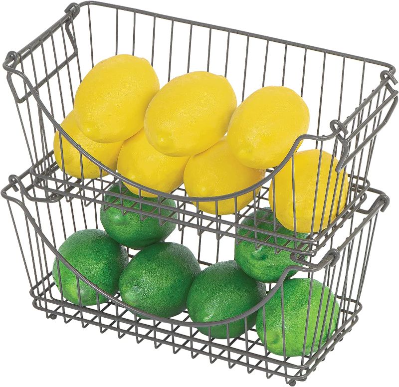 Photo 1 of Smart Design Stacking Baskets with Handles - Set of 2 Medium - Steel Metal Wire - Fruit Produce & Vegetable Safe Storage Bin Organizer - Pantry Counter Stand Rack - Kitchen - 12.63 x 5.5 Inch - Gunmetal