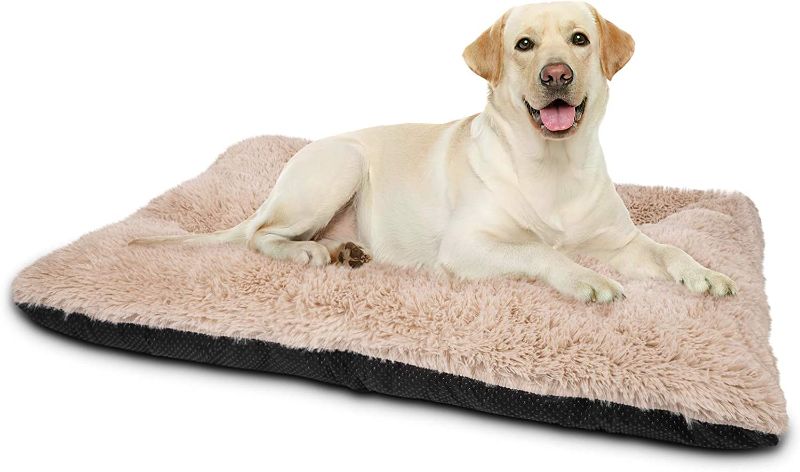 Photo 1 of JOEJOY Large Dog Bed Crate Pad, Ultra Soft Calming Dog Crate Bed Washable Anti-Slip Kennel Crate Mat for Extra Large Medium Small Dogs, Dog Mats for Sleeping and Anti Anxiety, 35" x 23", Beige