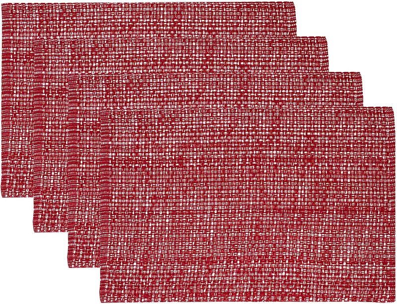 Photo 1 of 100% Cotton Placemats for Dining Room Tables Rectangle Two Tone Woven Fabric 10" x 19" Soft Durable Table Mat Set, Set of 4, Red