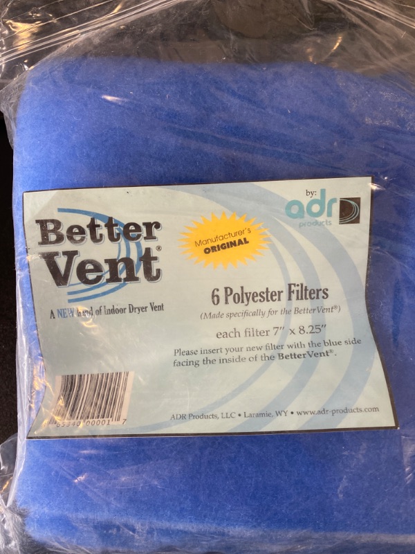 Photo 1 of BetterVent Polyester Dryer Filter Replacement for BetterVent Indoor Dryer Vent, Made in USA, Protect Indoor Air Quality and Save Energy with a Superior Dryer Lint Filter (6-Pack)