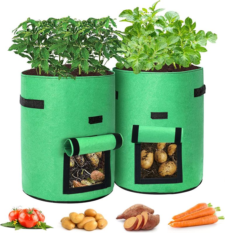 Photo 1 of 2-Pack 10 Gallon Potato Grow Bags 2022 New Upgraded Potato Growing Bags Planting Bag with Flap and Handles Vegetable Grow Bags for Plant,Potato,Tomato,Carrot,Onion Green