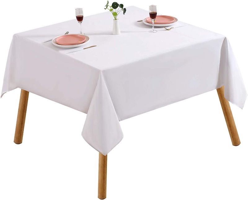 Photo 1 of Surmente 85 x 85 Tablecloth Polyester Square Table Cloth for Kitchen Dinning Party Wedding Rectangular Tabletop Buffet Decoration (White)