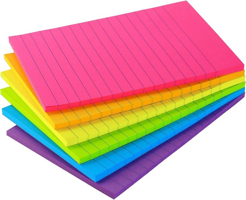 Photo 2 of Early Buy Lined Sticky Notes with Lines 4x6 Self-Stick Notes 6 Bright Color 12 Pads, 50 Sheets/Pad