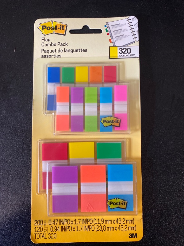 Photo 2 of Post-it Flags Combo Pack, 4 On-The-Go Dispensers/Pack, 120 .94 in Wide and 200 .47 in Wide Flags, Assorted Colors (683-XL1)