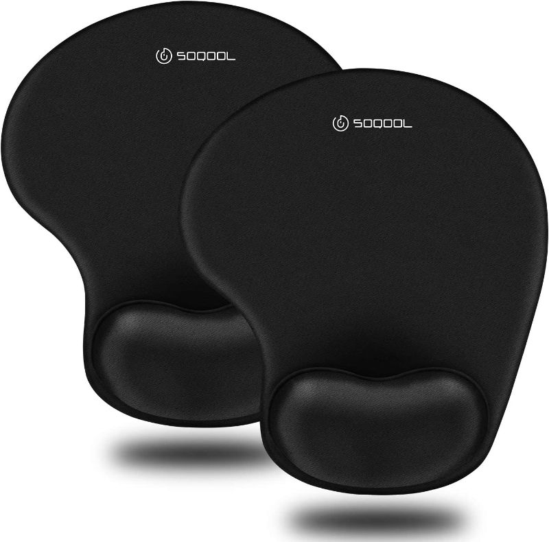 Photo 1 of Mouse Pad, SOQOOL 2 Pack Ergonomic Mouse Pads with Comfortable and Cooling Gel Wrist Rest Support and Lycra Cloth, Non-Slip PU Base for Easy Typing Pain Relief, Durable and Washable for Easy Cleaning