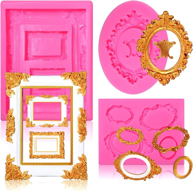 Photo 1 of Sakolla Photo Frame Silicone Mold - 3 Pack Picture Fondant Candy Chocolate Molds Cake Decorating, Sugar, Gum Paste, Chocolate, Cookies, Resin, Polymer Clay - Pink
