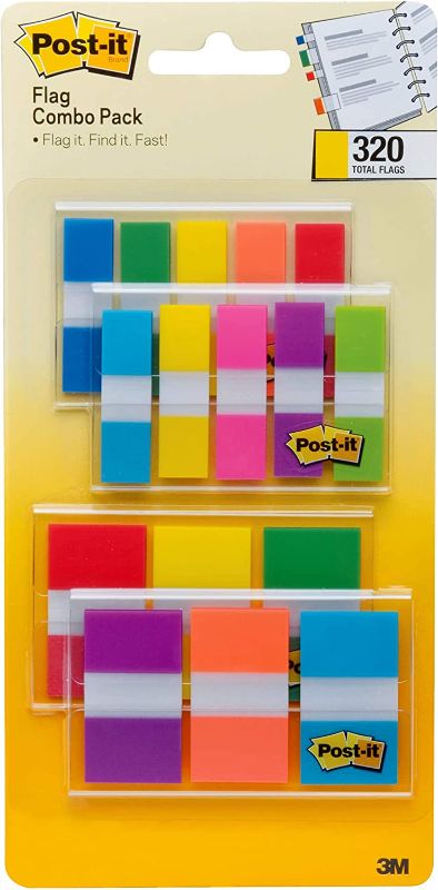 Photo 1 of Post-it Flags Combo Pack, 4 On-The-Go Dispensers/Pack, 120 .94 in Wide and 200 .47 in Wide Flags, Assorted Colors (683-XL1)