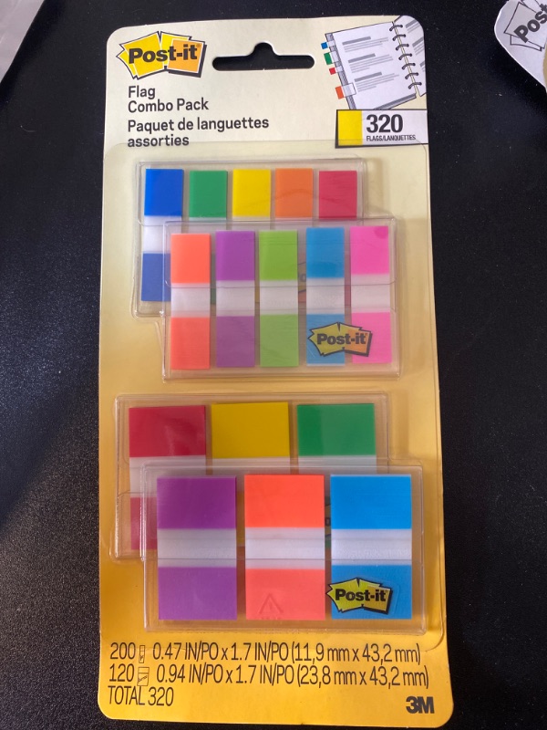 Photo 2 of Post-it Flags Combo Pack, 4 On-The-Go Dispensers/Pack, 120 .94 in Wide and 200 .47 in Wide Flags, Assorted Colors (683-XL1)