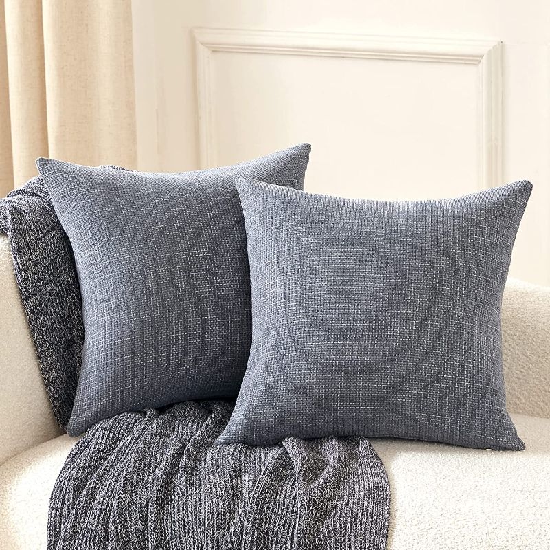 Photo 1 of Anickal Gray Blue Pillow Covers 18x18 Inch Set of 2 Rustic Farmhouse Chenille Decorative Throw Pillow Covers Square Cushion Case for Home Sofa Couch Decoration