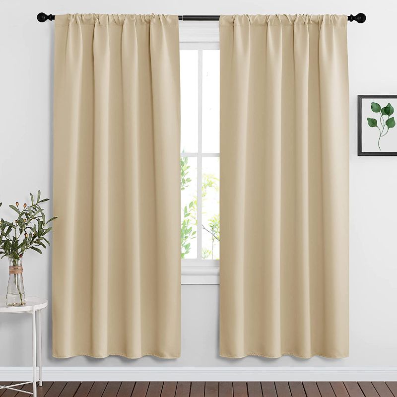 Photo 1 of RYB HOME Blackout Shades Curtains Window Dressing (Width 42 by Height 72 in, Biscotti Beige, 2 Pcs) Energy Saving Curtain Draperies Soft Solid Polyester for Kitchen Bedroom