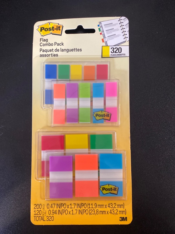 Photo 1 of Post-it Flags Combo Pack, 4 On-The-Go Dispensers/Pack, 120 .94 in Wide and 200 .47 in Wide Flags, Assorted Colors (683-XL1)