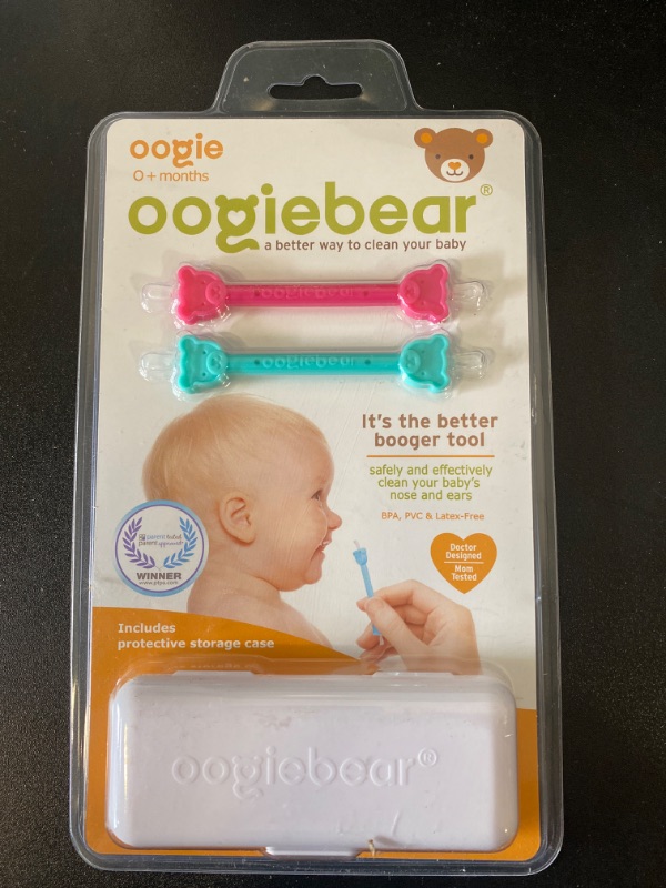 Photo 2 of oogiebear - Nose and Ear Gadget. Safe, Easy Nasal Booger and Ear Cleaner for Newborns and Infants. Dual Earwax and Snot Remover - 2 Pack with Case - Raspberry and Seafoam 1 Raspberry + 1 Seafoam booger picker