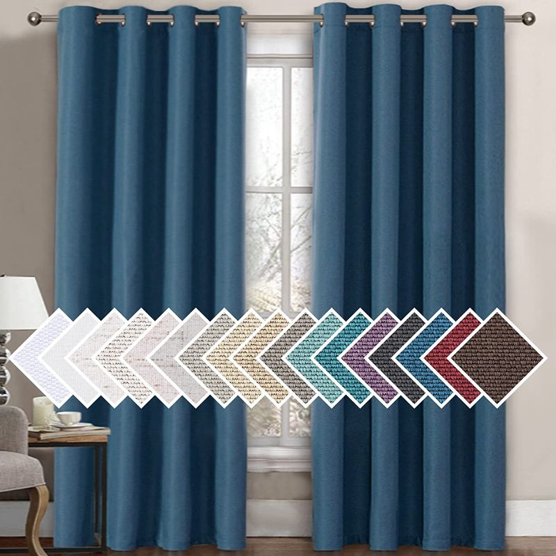 Photo 1 of   H.VERSAILTEX Linen Blackout Curtain 96 Inches Long for Bedroom/Living Room Thermal Insulated Grommet Linen Look Curtain Drapes Primitive Textured Burlap Effect Window Drapes 1 Panel - Navy