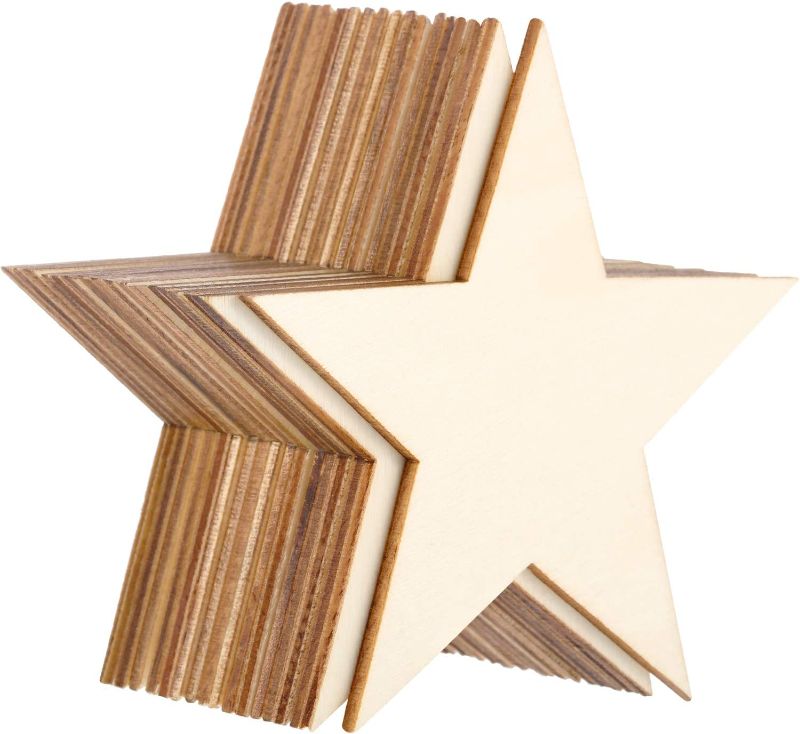 Photo 1 of 36 Pieces Blank Wood Cutouts Unfinished Wood Pieces for DIY Arts Craft Project, Decoration, Gift Tags (Star)