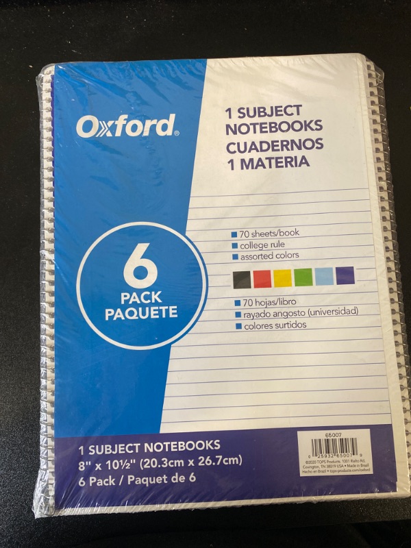 Photo 1 of Tops 1-Subject Notebooks, Spiral, 8 inch x 10-1/2 inch, College Rule, Color Assortment May Vary, 70 Sheets, 6 Pack (65007)