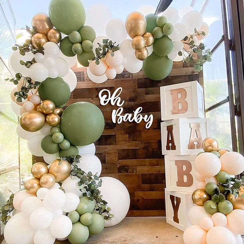 Photo 1 of Sage Green Balloon Garland Kit - 125Pcs Eucalyptus Garland, Retro Olive Green, Peach White and Gold Latex Balloons Arch Kit for Wedding Birthday, Baby & Bridal Shower Decorations