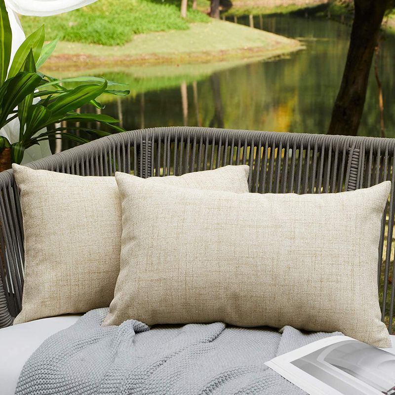 Photo 1 of WAYIMPRESS Outdoor Pillow Covers for Patio Furniture Waterproof Pillow Covers Square Garden Cushion Farmhouse Linen Throw Pillow Covers Shell for Patio Tent Couch(12×20Inch,Cream)